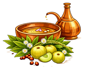 Ayurvedic Nasya therapy with Anu Tailam and Amla for preventing hair fall and promoting regrowth.