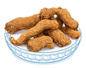 Illustration of a porcelain bowl filled with Sarpagandha roots, representing one of the essential Ayurvedic herbs for premature ejaculation.