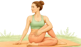 A side-view demonstration of a person performing Ardha Matsyendrasana (Half Lord of the Fishes Pose), a seated spinal twist used in Yoga for GERD Ayurvedic treatment to stimulate digestive organs.