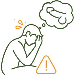 Line art illustration of an hourglass with a sperm cell and a fetus symbol, representing the fertility issues risk of premature ejaculation.