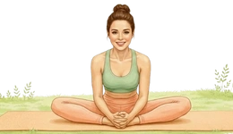 Professional illustration of a person practicing Baddha Konasana (Bound Angle Pose) to stimulate pelvic organs, a key movement in Yoga for low libido.