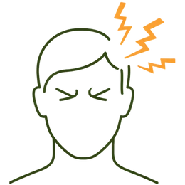 Icon showing an outline of a person with intense lightning bolts representing the severity of chronic migraine complications.