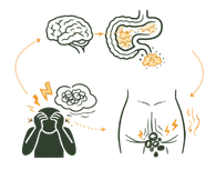 A conceptual illustration showing the Psychological Causes of Constipation, featuring a human profile with a brain and gut connection, highlighting how stress and anxiety lead to digestive blockages and sluggishness.