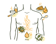 Medical illustration highlighting poor nutrition and lack of exercise as lifestyle root causes of erectile dysfunction.