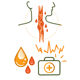 A medical illustration depicting Esophageal Ulcers Risk & Complications of Acidity, showing a human profile with an inflamed esophagus containing visible lesions and symbolic red droplets representing internal tissue irritation.