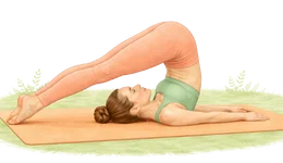 Professional illustration of a person practicing Halasana (Plow Pose) on a yoga mat, with legs folded over the head to provide a deep compression of the neck and throat region, a vital movement in yoga for thyroid health.
