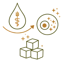 An icon-style illustration showing the efficient processing of sugar into energy cells, representing the Better Insulin Sensitivity Benefits of Ayurvedic Treatment for Diabetes.