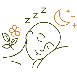 Line art illustration of a person sleeping peacefully on a pillow with "Zzz" icons and a moon with stars, representing how the treatment effectively improves sleep as one of the key benefits of Ayurvedic treatment for menopause.