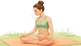 Professional illustration of a person practicing Kapalbhati Pranayama (Skull Shining Breath) in a seated meditative posture, a vital breathing technique in yoga for PCOD & metabolism.