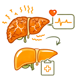 A medical illustration depicting the progression from a scarred liver to Liver Failure, highlighting the critical Risks & Complications of Untreated Fatty Liver Disease and its systemic health impact.