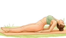 Professional illustration of a person practicing Matsyasana (Fish Pose) as a vital part of Yoga & Pelvic Floor Exercises for reproductive wellness.