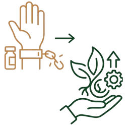 A conceptual graphic showing a hand breaking free from medical dependency and moving toward natural, plant-based healing to illustrate the No Dependency Benefits of Ayurvedic Treatment for Constipation & IBS.