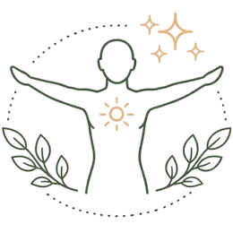 Line art illustration of a human torso with a flower in the center and surrounding leaf and lotus symbols, representing the holistic health benefits of Ayurvedic treatment for low sperm count.