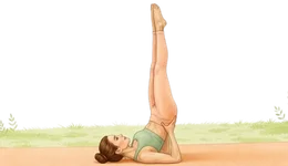 Professional illustration of a person practicing Sarvangasana (Shoulder Stand) on a yoga mat, with legs extended vertically to stimulate the thyroid gland through a natural chin lock, a foundational posture in yoga for thyroid health.