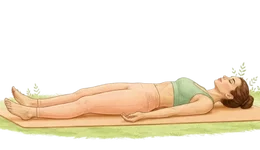 Illustration of a woman practicing Viparita Karani or Legs Up The Wall pose on a yoga mat to improve blood circulation and reduce anxiety.