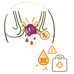 A medical illustration showing Strangulated Piles where blood supply is cut off from a hemorrhoid, highlighting the severe Risks & Complications of Untreated Piles & Fissures.