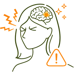 A medical infographic showing an icon of a person with a highlighted brain area and a warning symbol, representing the severe Stroke of High Cholesterol risks and complications.