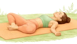Professional illustration of a person practicing Supta Baddha Konasana (Reclining Bound Angle Pose) on a yoga mat, with knees dropped to the sides and a relaxed posture to open the pelvic region and calm the nervous system, a key posture in yoga for menopause.