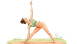 A professional illustration of a practitioner performing Trikonasana (Triangle Pose), a foundational posture in Trikonasana Yoga for Weight Loss aimed at stretching the torso and reducing waistline fat.