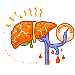 A medical illustration showing Variceal Bleeding caused by portal hypertension, highlighting the dangerous Risks & Complications of Untreated Fatty Liver Disease and internal circulatory pressure.
